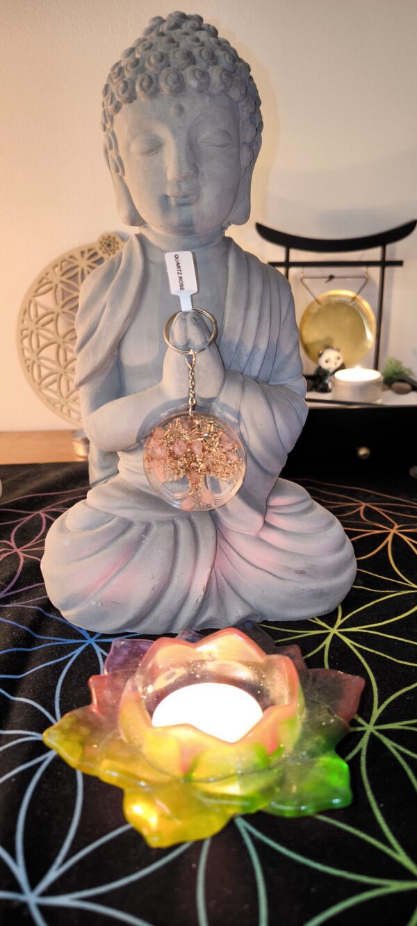 Porte-clé Orgonite en Résine Époxy, Forme ronde, Arbre de Vie et Quartz Rose - Image 3