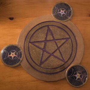 Bougeoir Pentagramme Rond époxy Orné de 3 places chauffe-plat Tri-Lune-pentacle