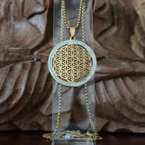collier, fleur de vie, géométrie sacrée, harmonie, acier inoxydable, bijou, spiritualité, cadeau