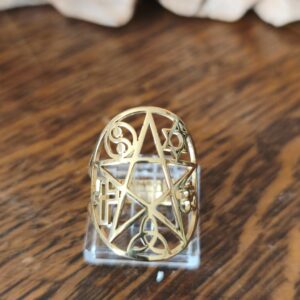 Grande bague pentagramme ésotérique réglable dorée ou argentée